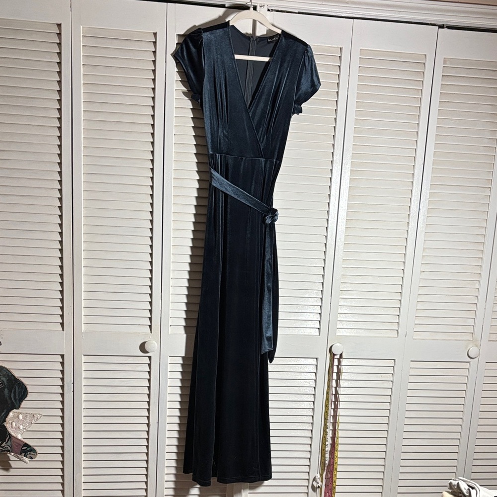 Navy Velvet Wrap Dress